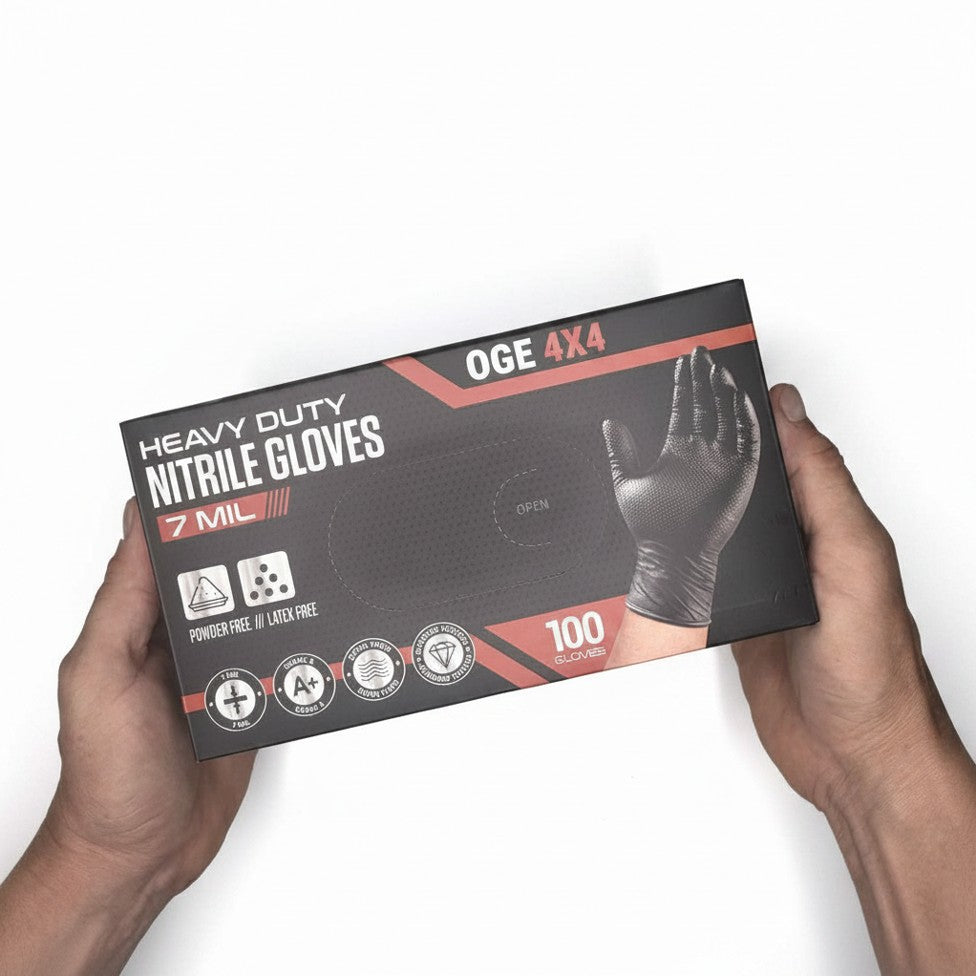 OGE 4X4 Heavy Duty Diamond Textured Nitrile Gloves 7 mil (100 Gloves)
