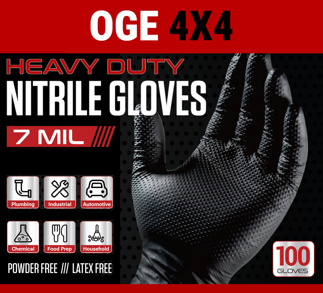 OGE 4X4 Heavy Duty Diamond Textured Nitrile Gloves 7 mil (100 Gloves)