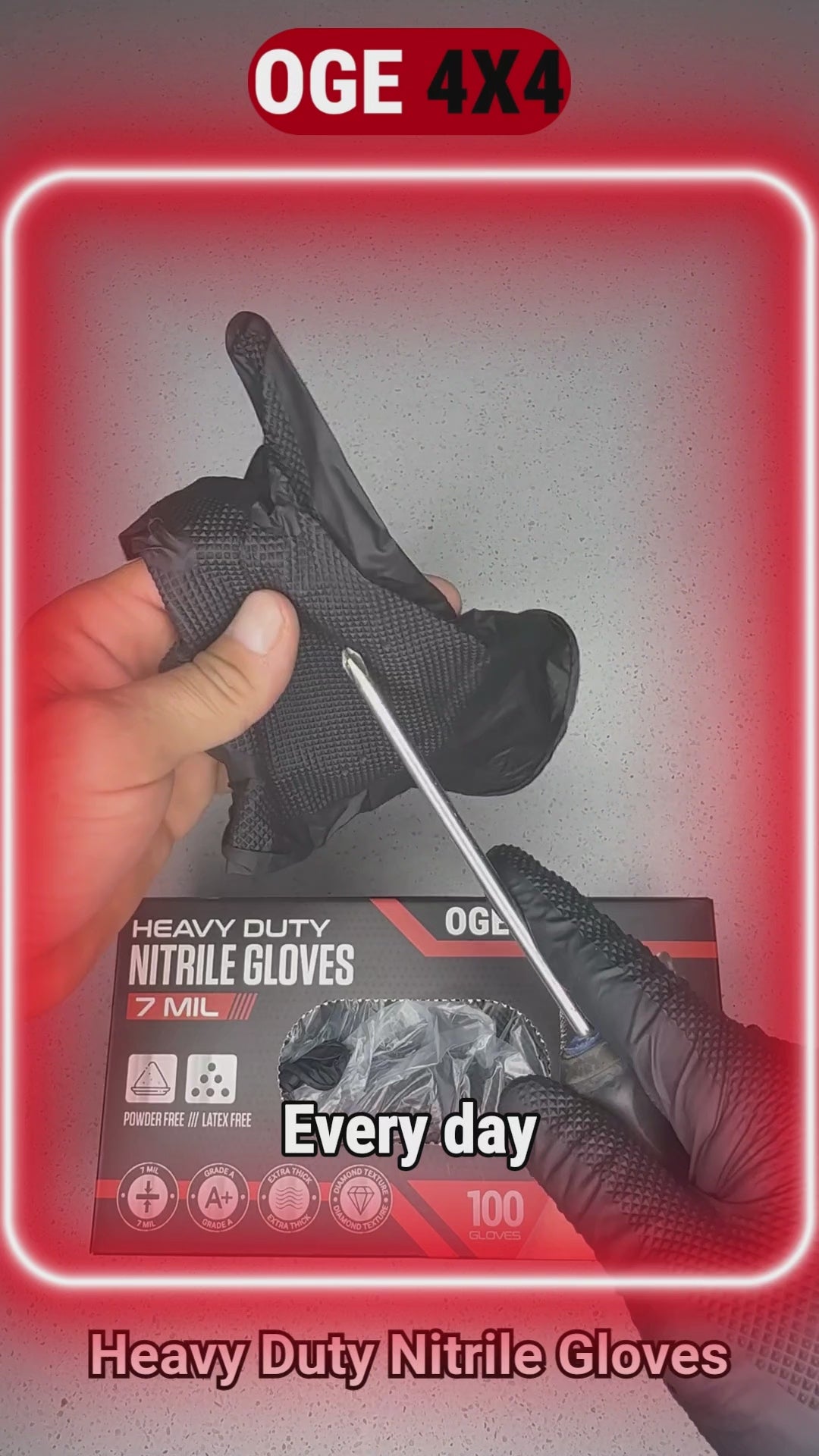OGE 4X4 Heavy Duty Diamond Textured Nitrile Gloves 7 mil (100 Gloves)